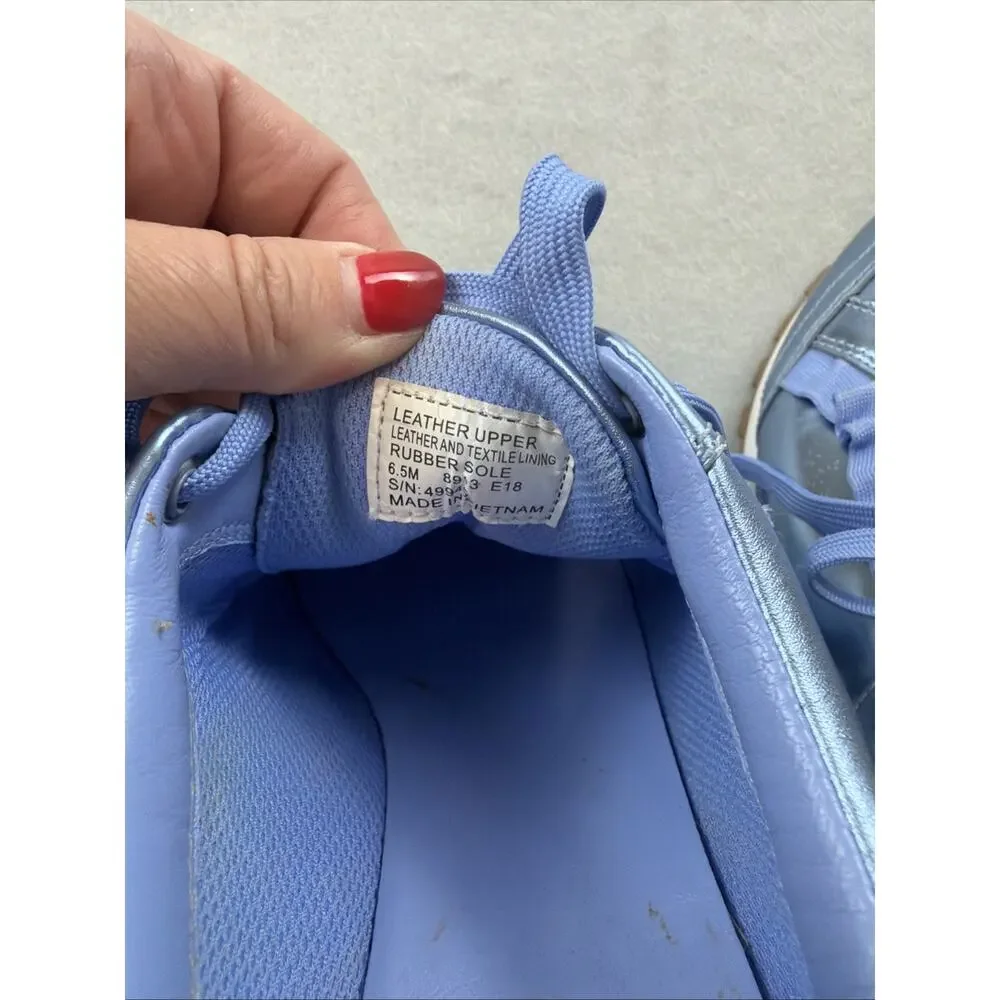 Tory Burch‎ Sport Ruffle Sneaker 6.5 Metallic Blue Leather EUC Designer Preppy